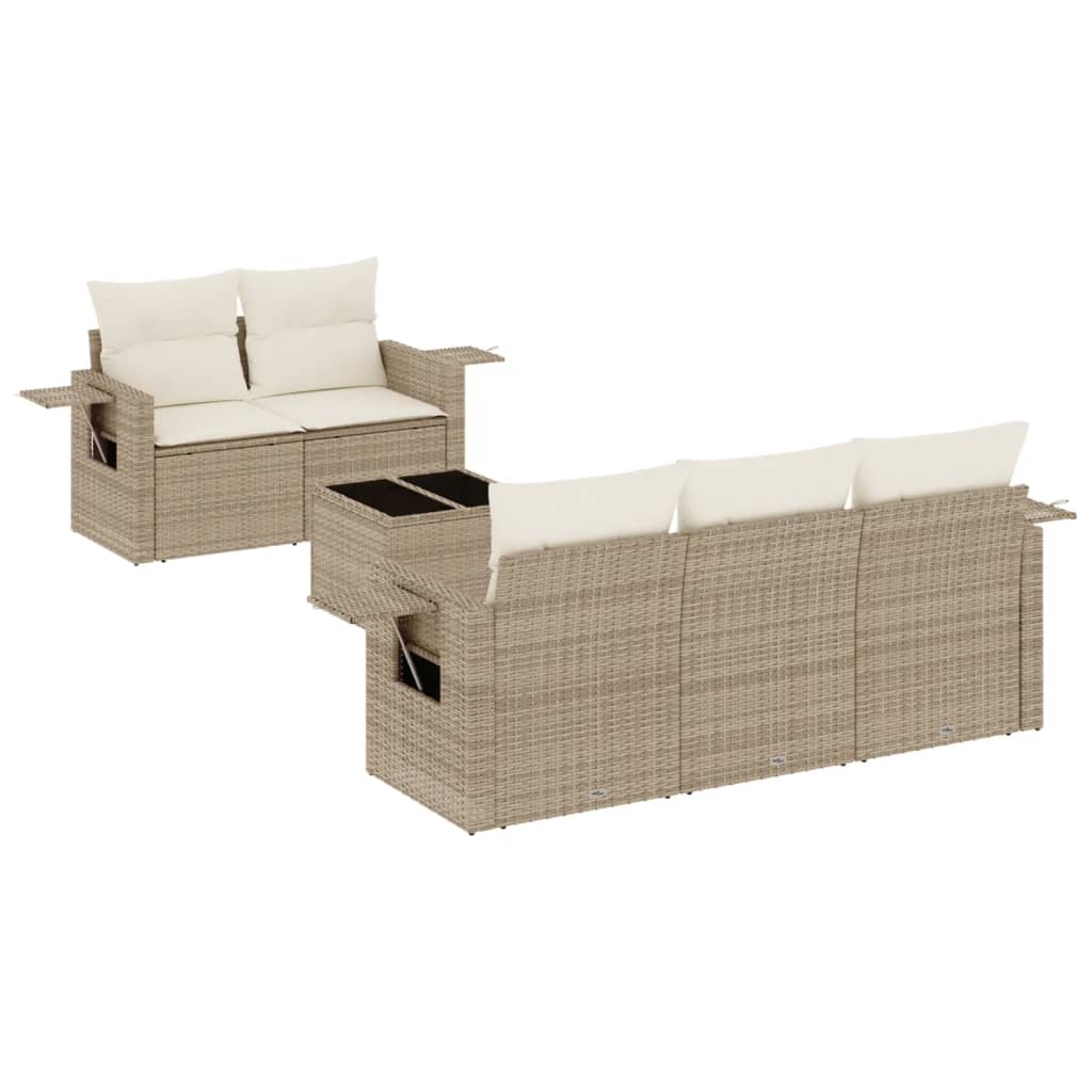 Thumbnail - vidaXL 6-tlg. Garten-Sofagarnitur mit Kissen Beige Poly Rattan