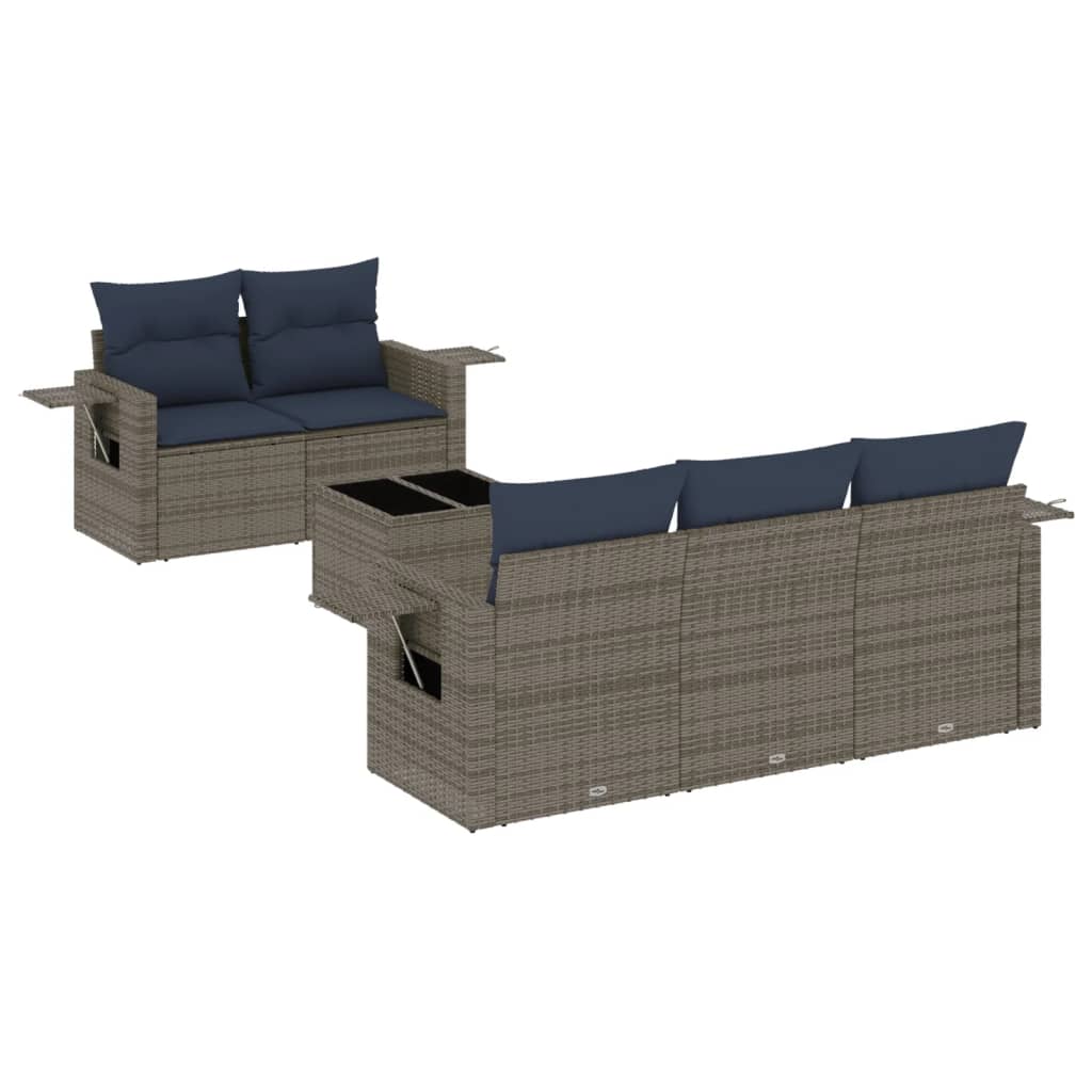 vidaXL 6-teiliges Gartensofa-Set mit Kissen, grau, Polyrattan – Bild 2
