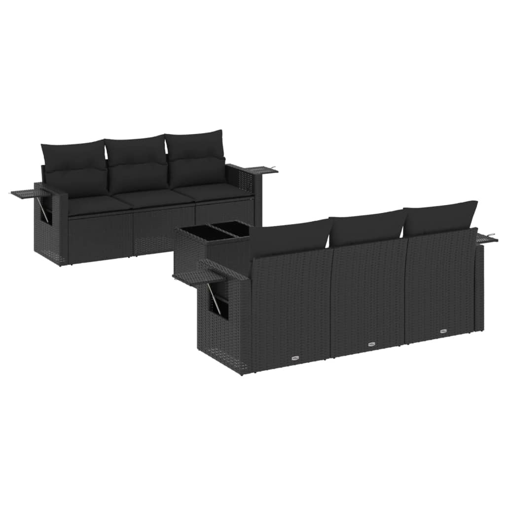 Thumbnail - vidaXL 7-tlg. Garten-Sofagarnitur mit Kissen Schwarz Poly Rattan