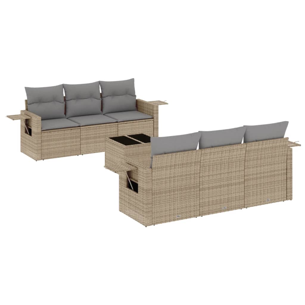 Thumbnail - vidaXL 7-tlg. Garten-Sofagarnitur mit Kissen Beige Poly Rattan