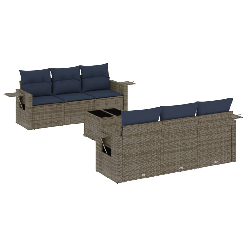 Thumbnail - vidaXL 7-teiliges Gartensofa-Set mit Kissen, grau, Polyrattan
