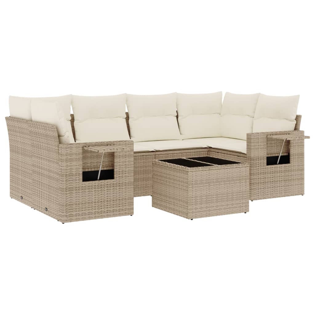 Thumbnail - vidaXL 7-tlg. Garten-Sofagarnitur mit Kissen Beige Poly Rattan