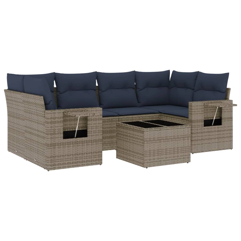 vidaXL 7-delige tuinbankset met kussens, grijs polyrotan, foto 3