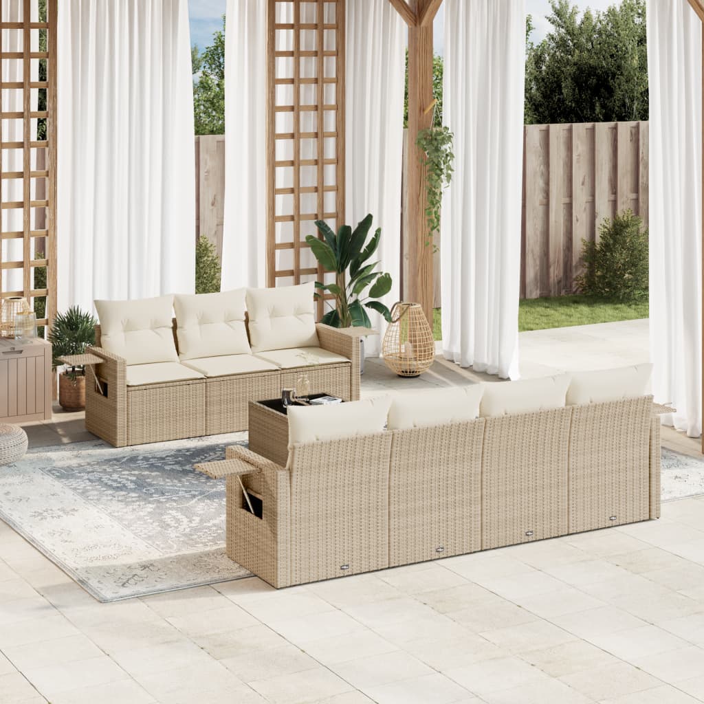 vidaXL 8-tlg. Garten-Sofagarnitur mit Kissen Beige Poly Rattan