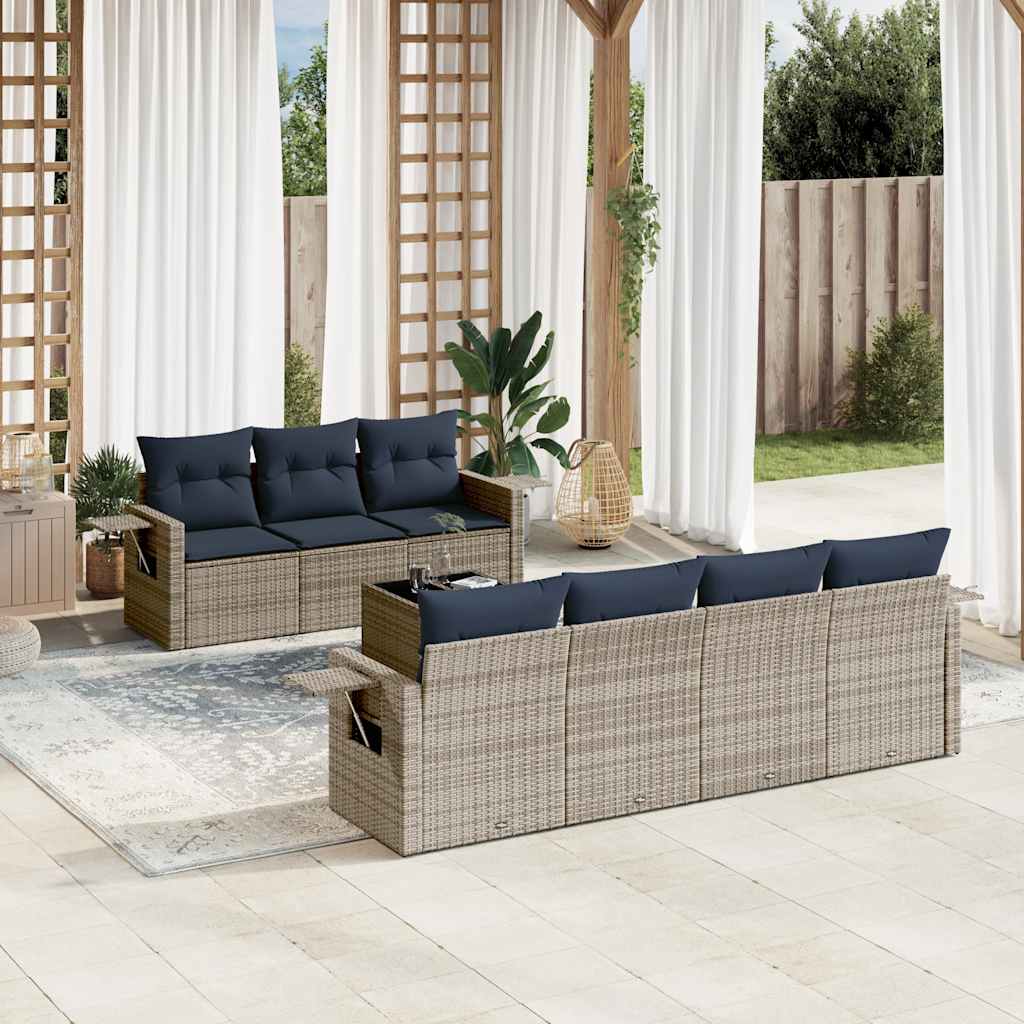 8 Piece Patio Sofa Set with Cushions Gray Poly Rattan