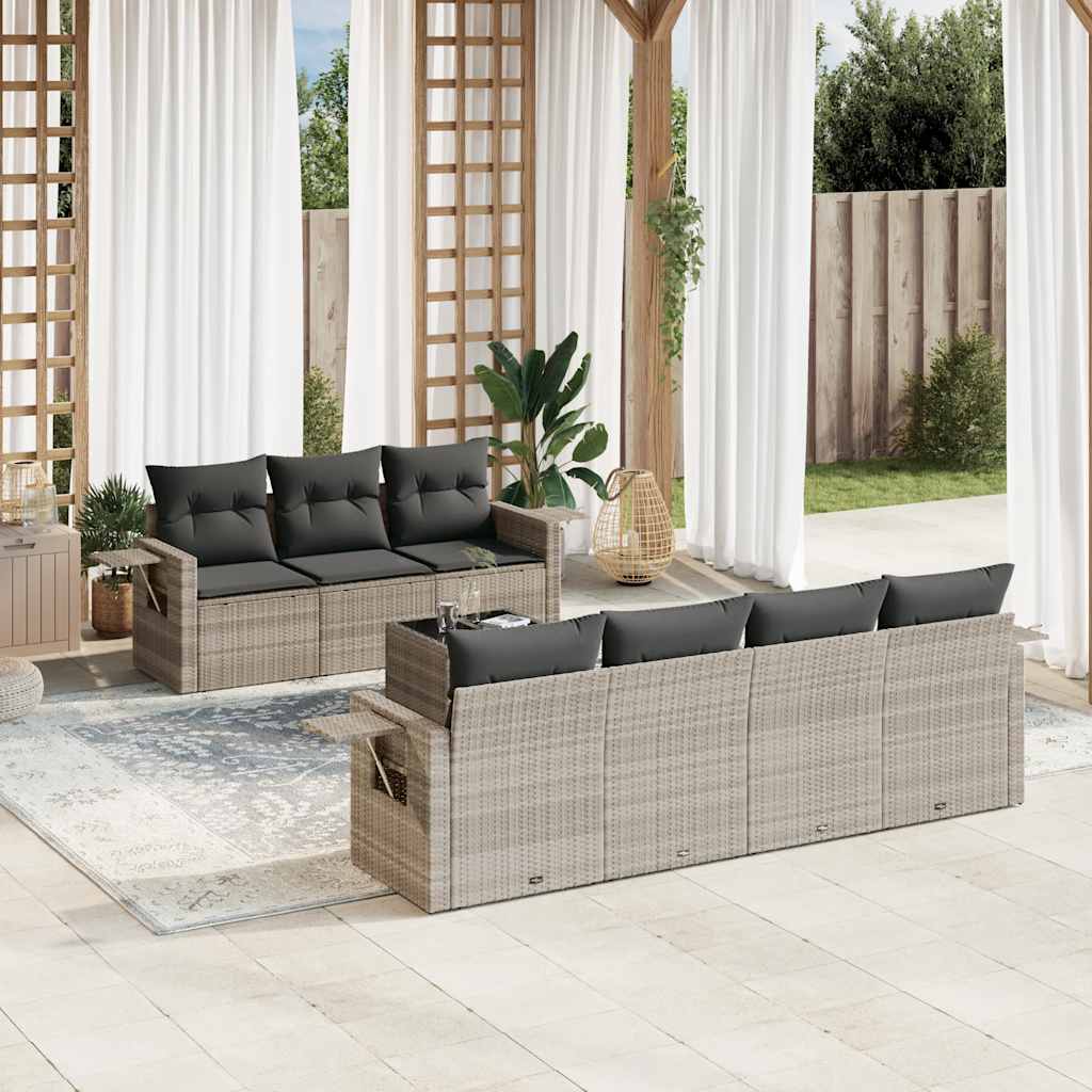 vidaXL 8-tlg. Garten-Sofagarnitur mit Kissen Hellgrau Poly Rattan