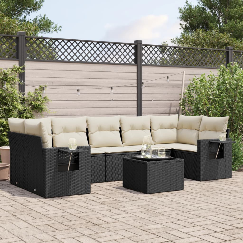 vidaXL 8-tlg. Garten-Sofagarnitur mit Kissen Schwarz Poly Rattan