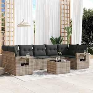 Vrtna sedežna garnitura 8-delna z blazinami sv. siv poli ratan