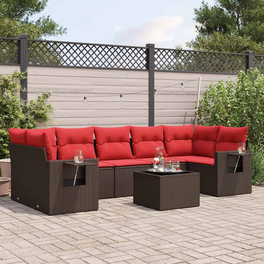 vidaXL 8-teiliges Gartensofa-Set mit Kissen, braun, Polyrattan