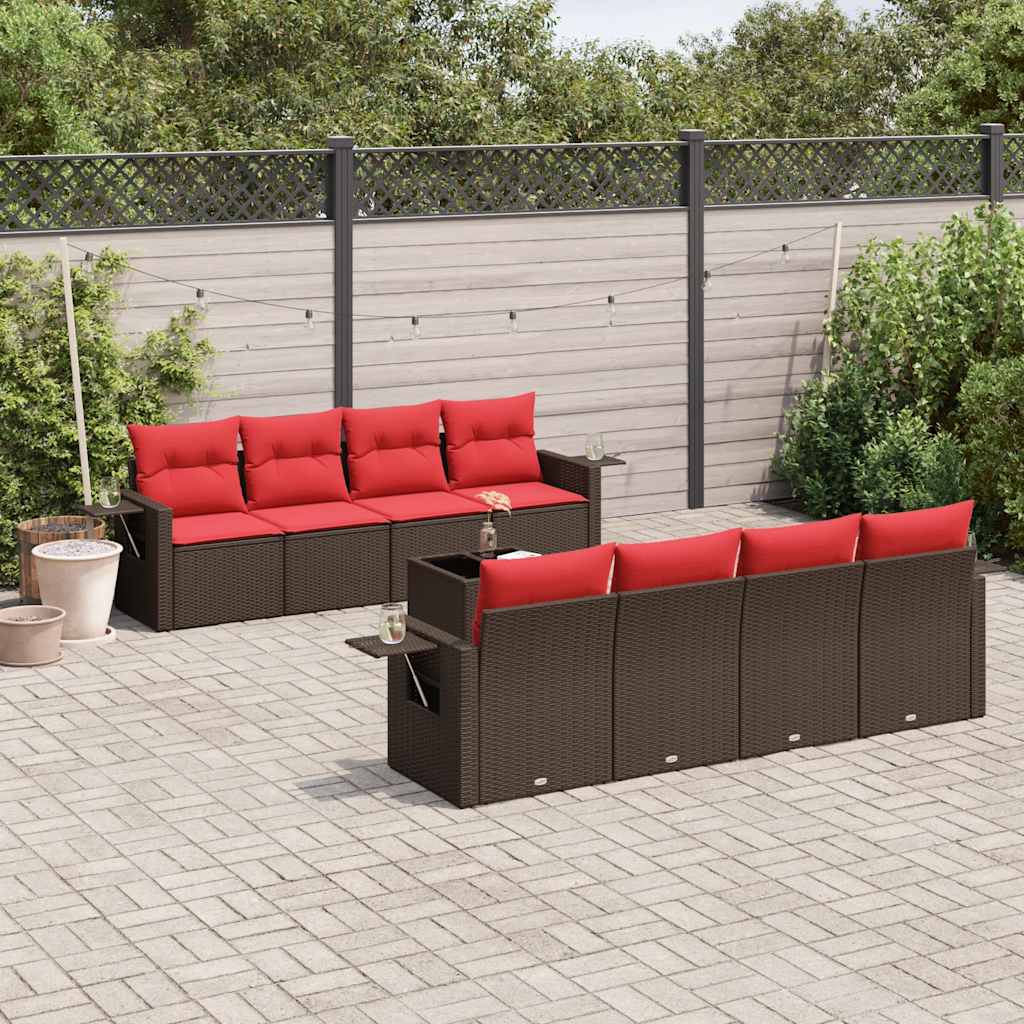 vidaXL 9-teiliges Gartensofa-Set mit Kissen, braun, Polyrattan