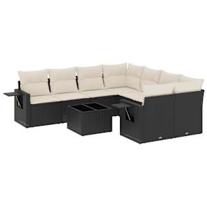 vidaXL 9-osaline aiadiivani komplekt patjadega, must, pol&uuml;rotang