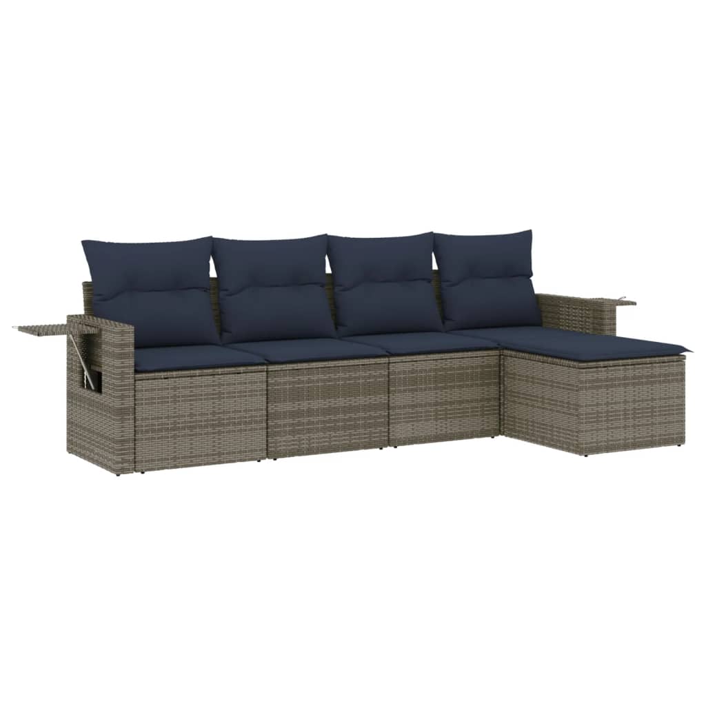 Thumbnail - vidaXL 5-teiliges Gartensofa-Set mit Kissen, grau, Polyrattan