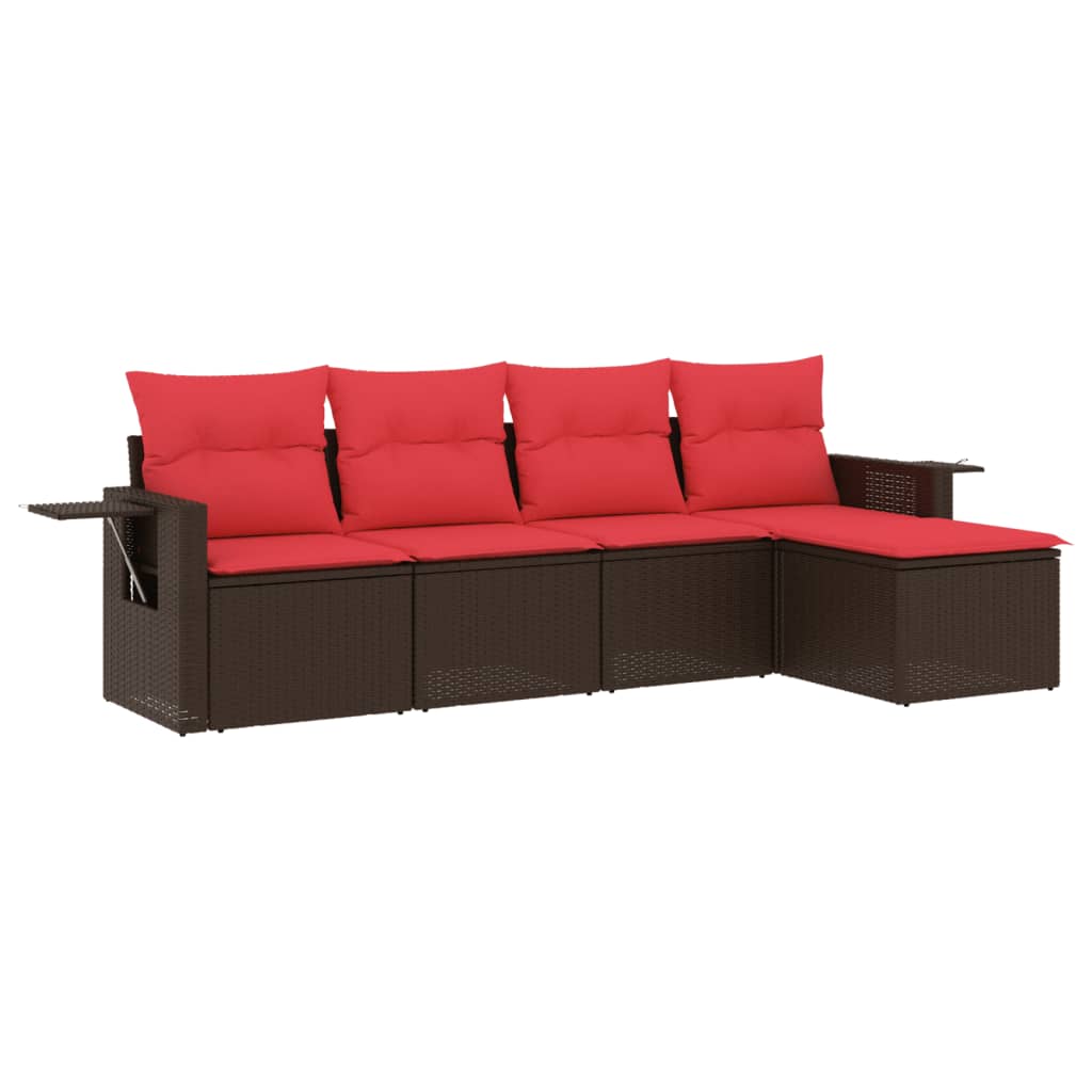 Thumbnail - vidaXL 5-teiliges Gartensofa-Set mit Kissen, braun, Polyrattan
