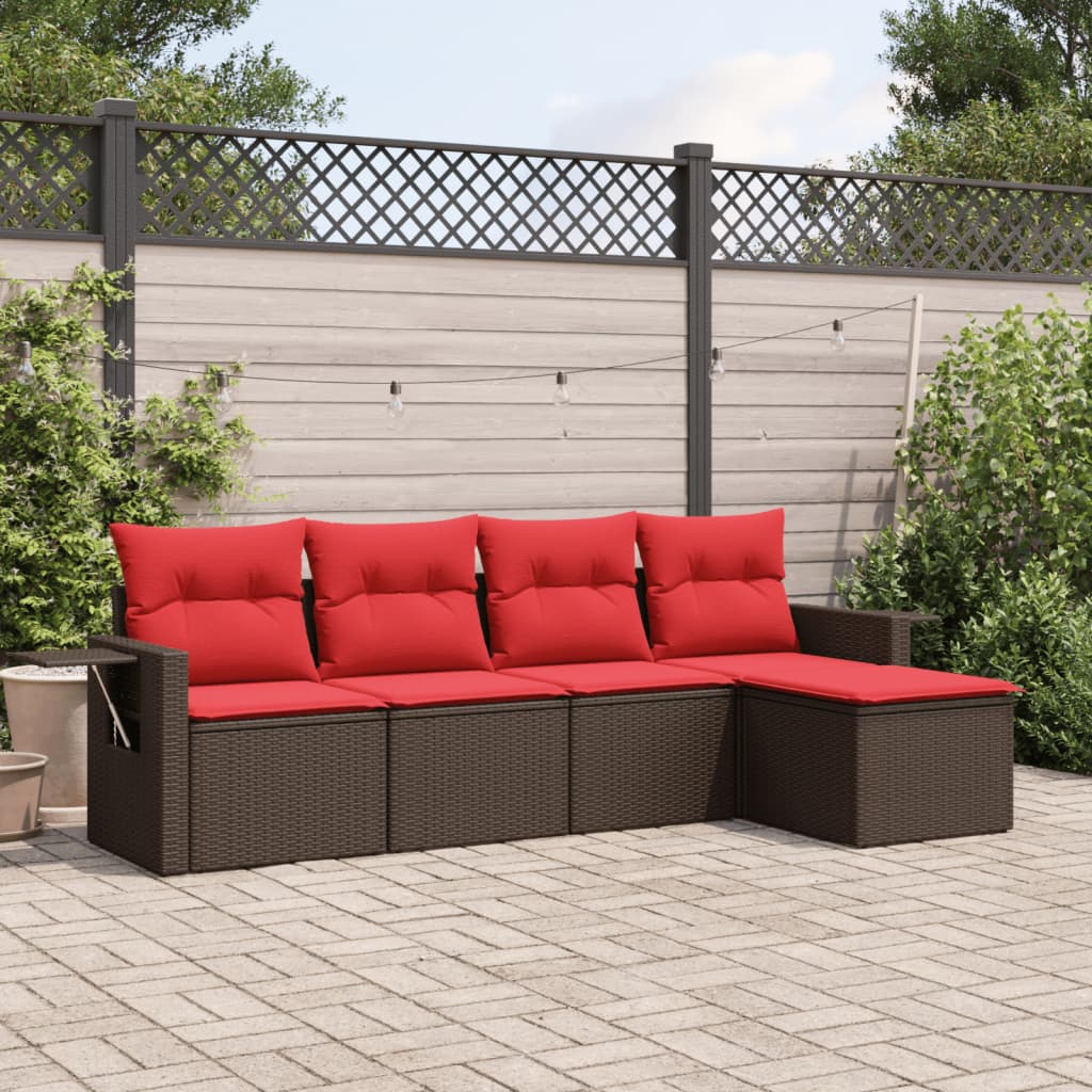 vidaXL 5-teiliges Gartensofa-Set mit Kissen, braun, Polyrattan