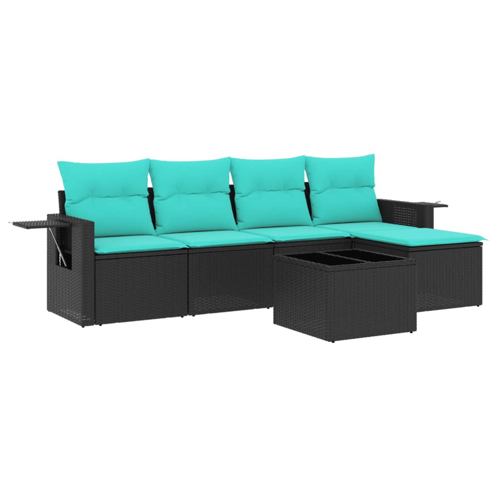 Thumbnail - vidaXL 6-teiliges Gartensofa-Set mit Kissen, schwarzes Polyrattan