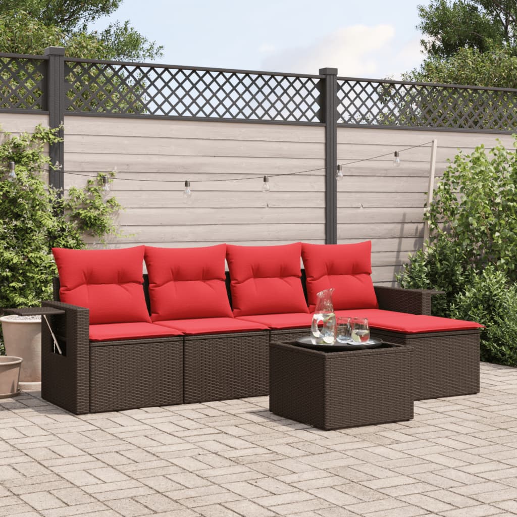 vidaXL 6-teiliges Gartensofa-Set mit Kissen, braun, Polyrattan