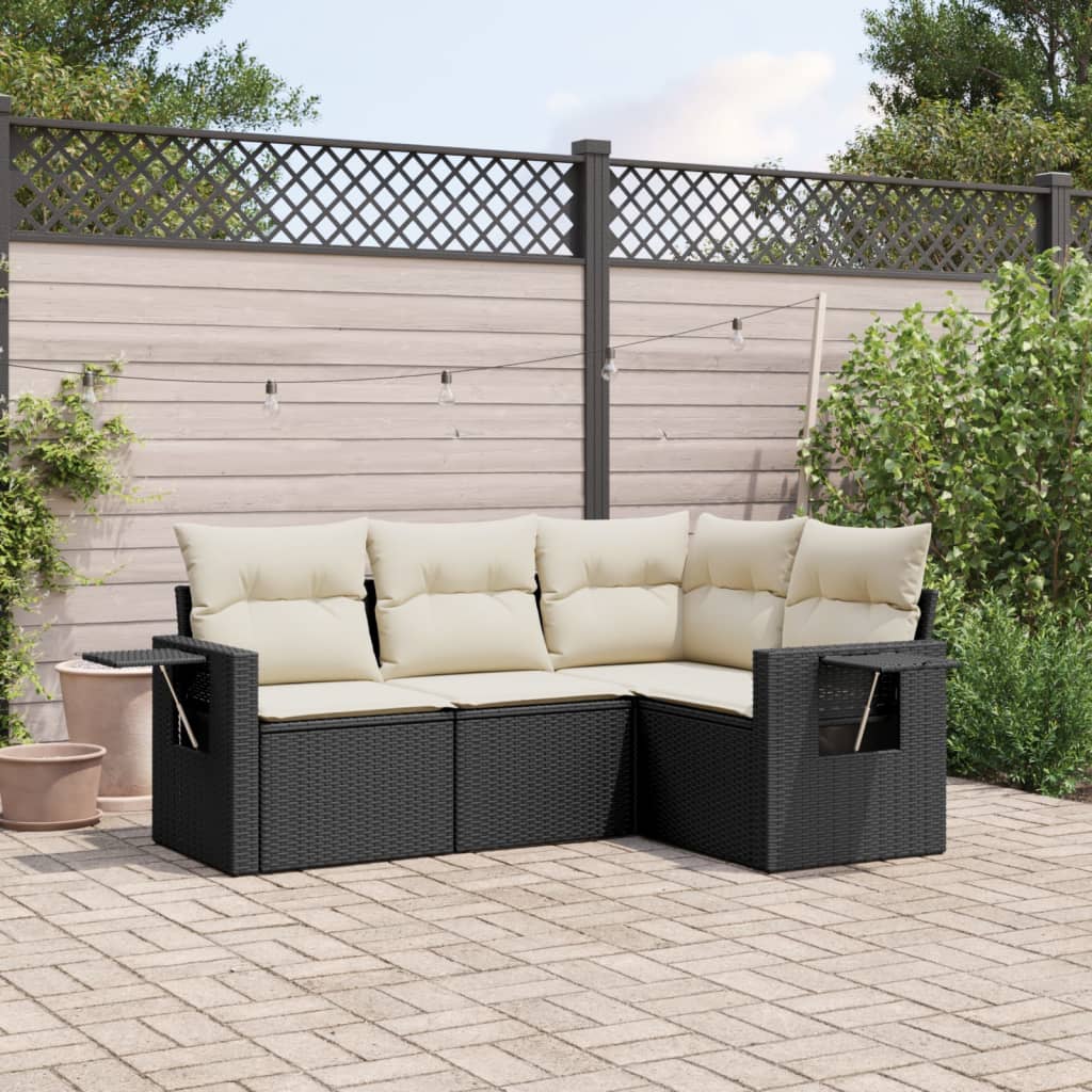 4-tlg. Garten-Sofagarnitur mit Kissen Schwarz Poly Rattan