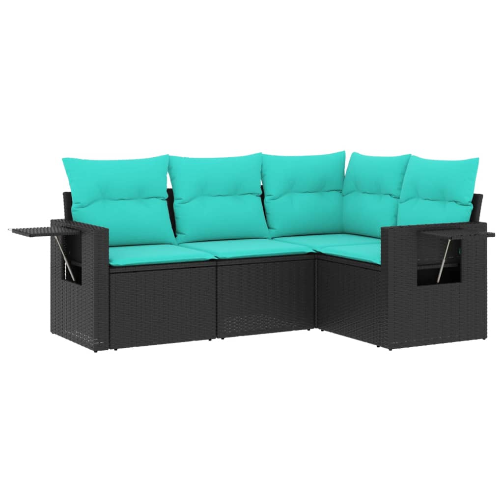 Thumbnail - vidaXL 4-teiliges Gartensofa-Set mit Kissen, schwarzes Polyrattan