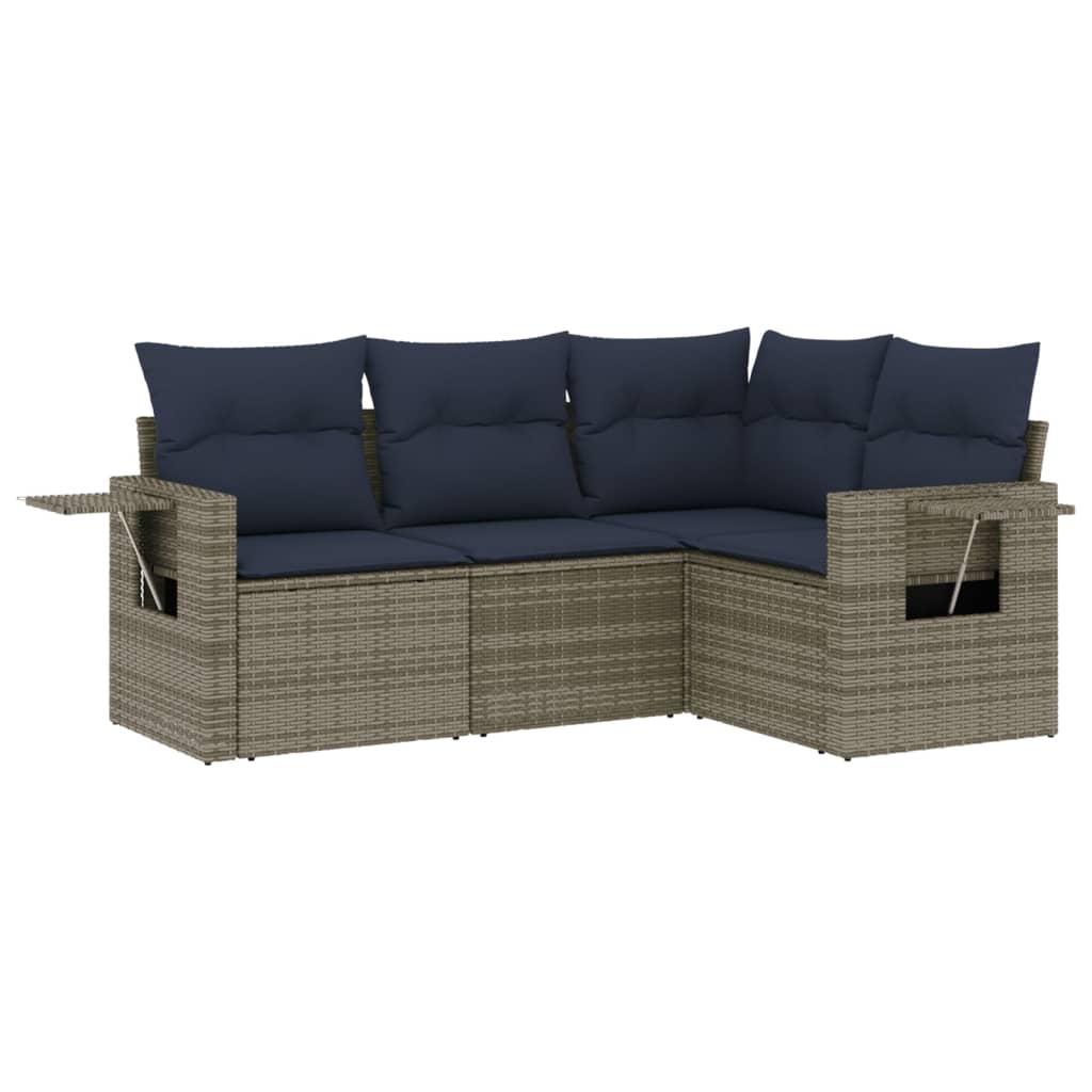 Thumbnail - vidaXL 4-teiliges Gartensofa-Set mit Kissen, grau, Polyrattan
