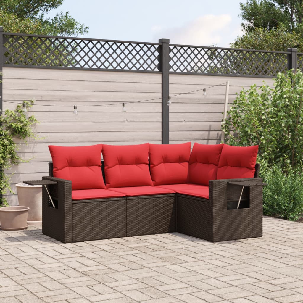 vidaXL 4-teiliges Gartensofa-Set mit Kissen, braun, Polyrattan
