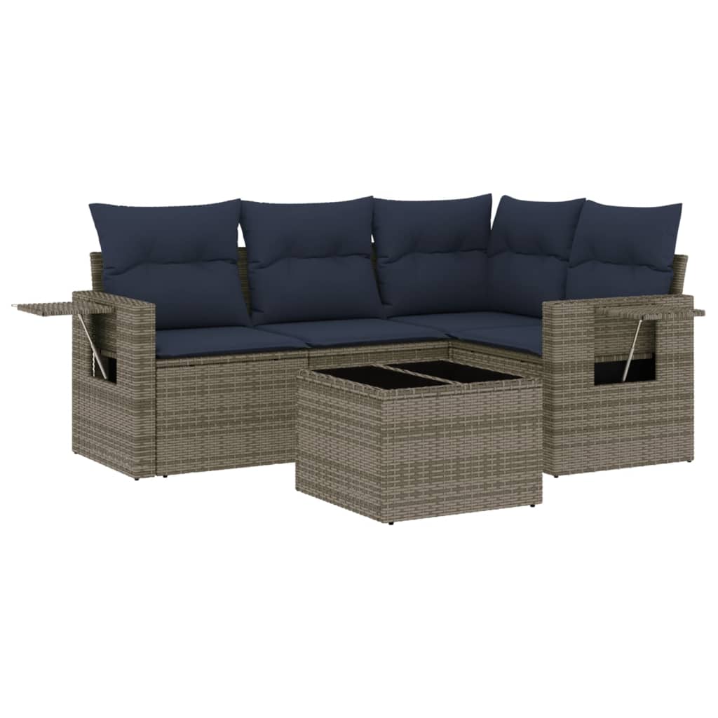Thumbnail - vidaXL 5-teiliges Gartensofa-Set mit Kissen, grau, Polyrattan