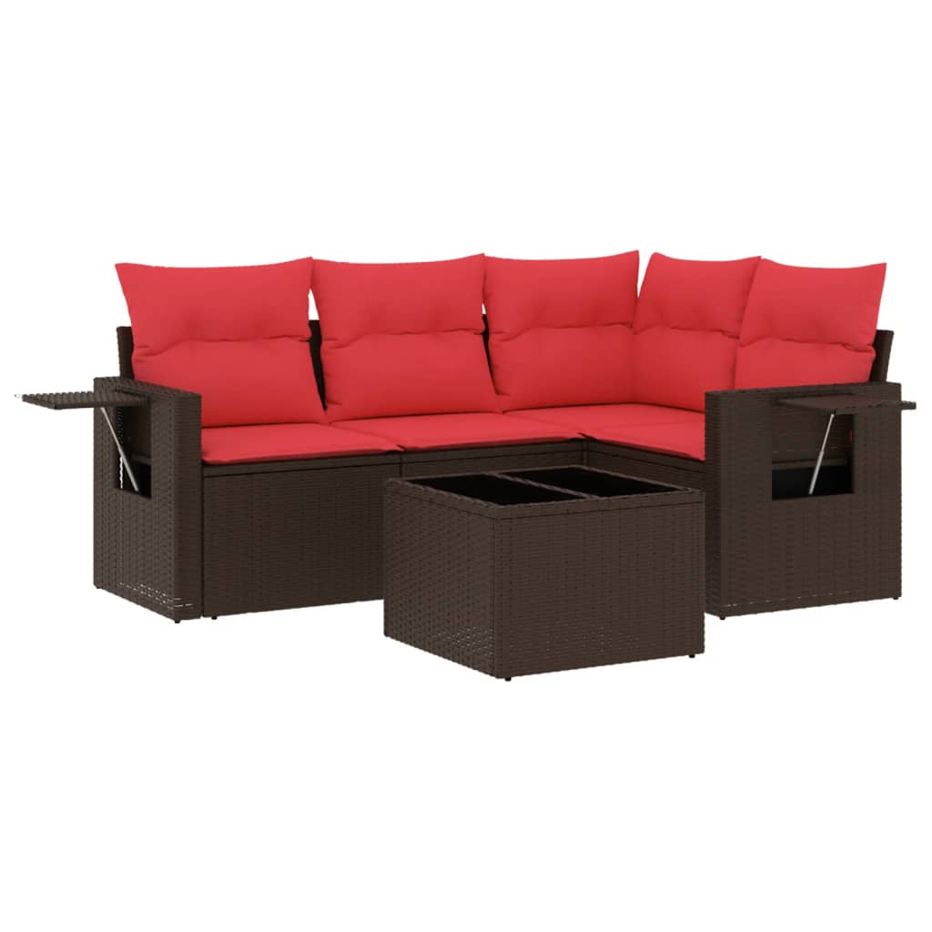 vidaXL 5-teiliges Gartensofa-Set mit Kissen, braun, Polyrattan – Bild 2