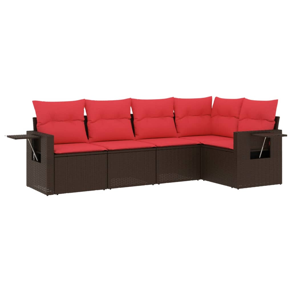 Thumbnail - vidaXL 5-teiliges Gartensofa-Set mit Kissen, braun, Polyrattan