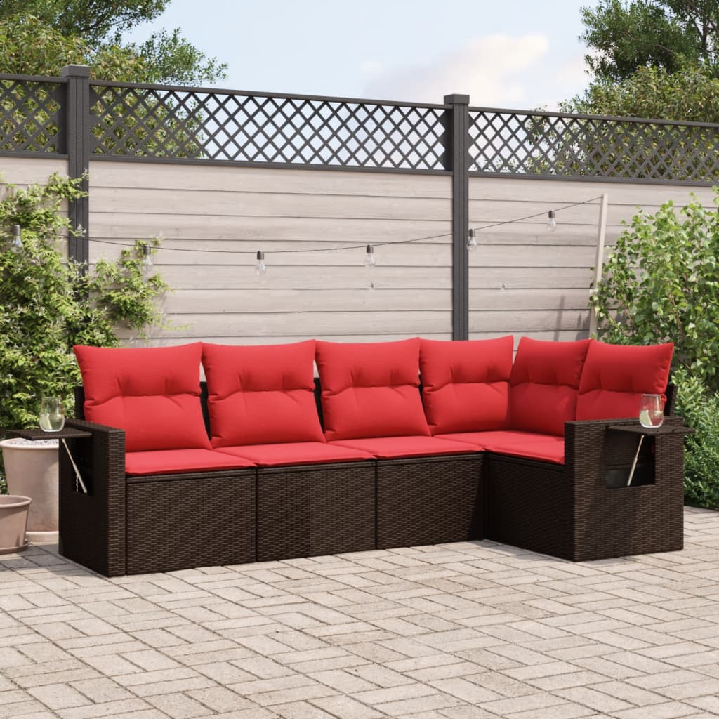 vidaXL 5-teiliges Gartensofa-Set mit Kissen, braun, Polyrattan