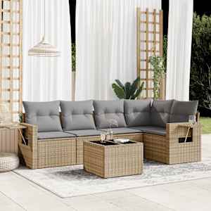 Vrtna sedežna garnitura 6-delna z blazinami bež poli ratan