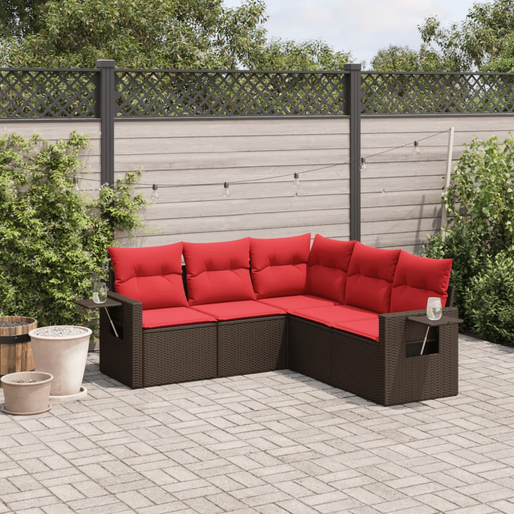 vidaXL 5-teiliges Gartensofa-Set mit Kissen, braun, Polyrattan