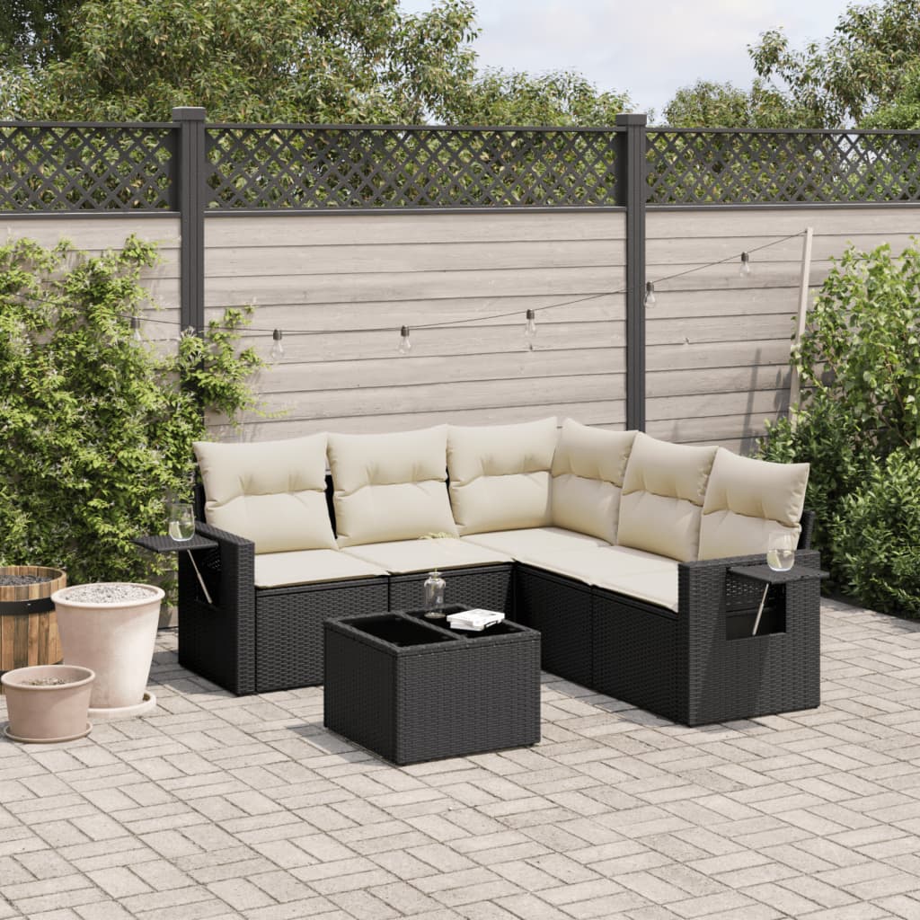 vidaXL 6-tlg. Garten-Sofagarnitur mit Kissen Schwarz Poly Rattan