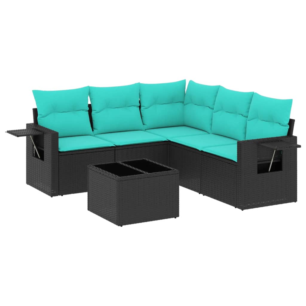 Thumbnail - vidaXL 6-teiliges Gartensofa-Set mit Kissen, schwarzes Polyrattan