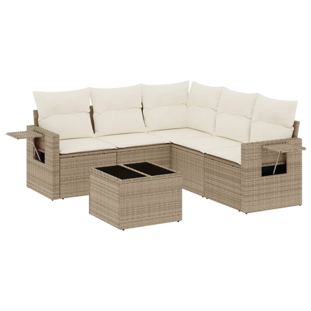 Thumbnail - vidaXL 6-tlg. Garten-Sofagarnitur mit Kissen Beige Poly Rattan