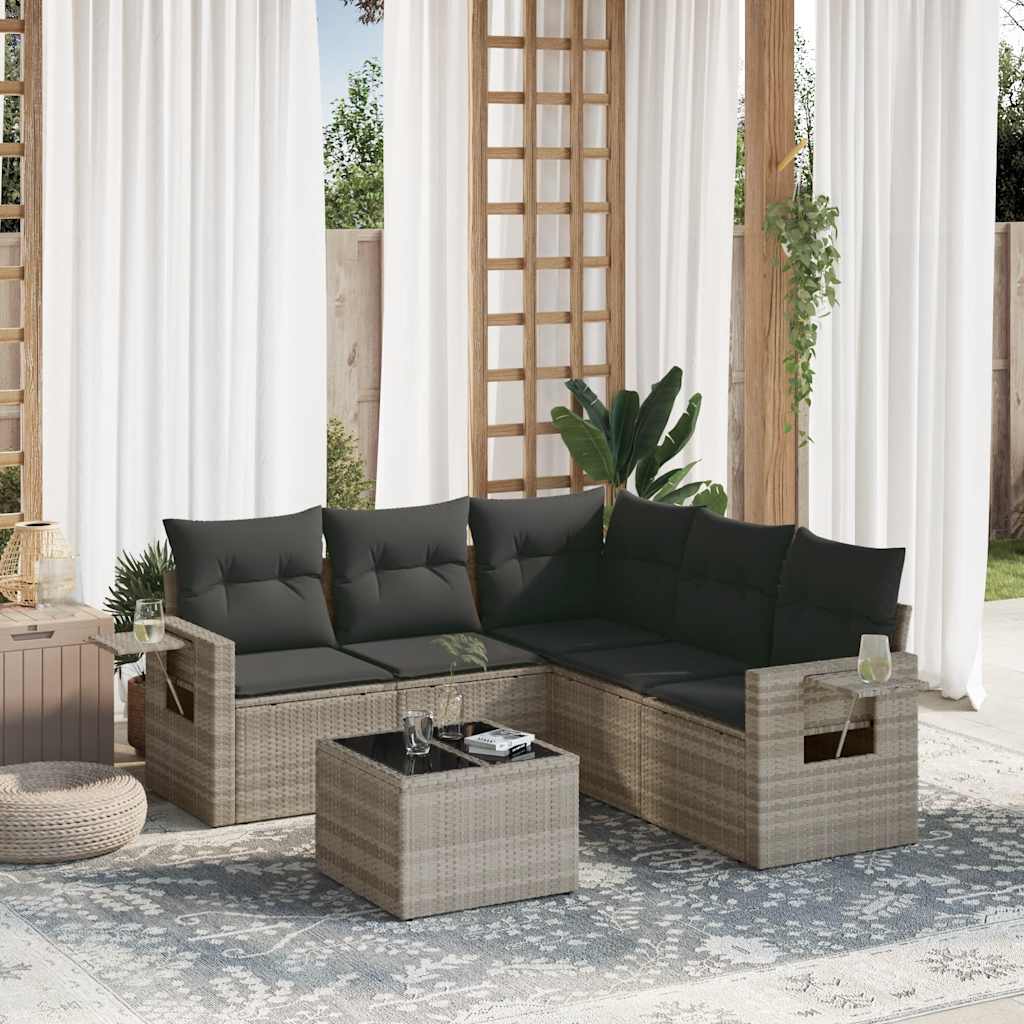 Sofasæt Til Haven 6 Dele Med Hynder Polyrattan - Lysegrå / Med bord