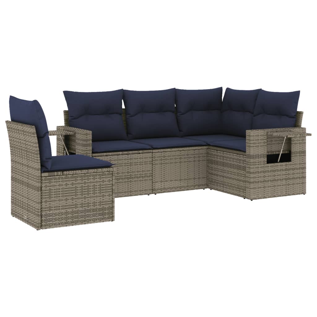 Thumbnail - vidaXL 5-teiliges Gartensofa-Set mit Kissen, grau, Polyrattan