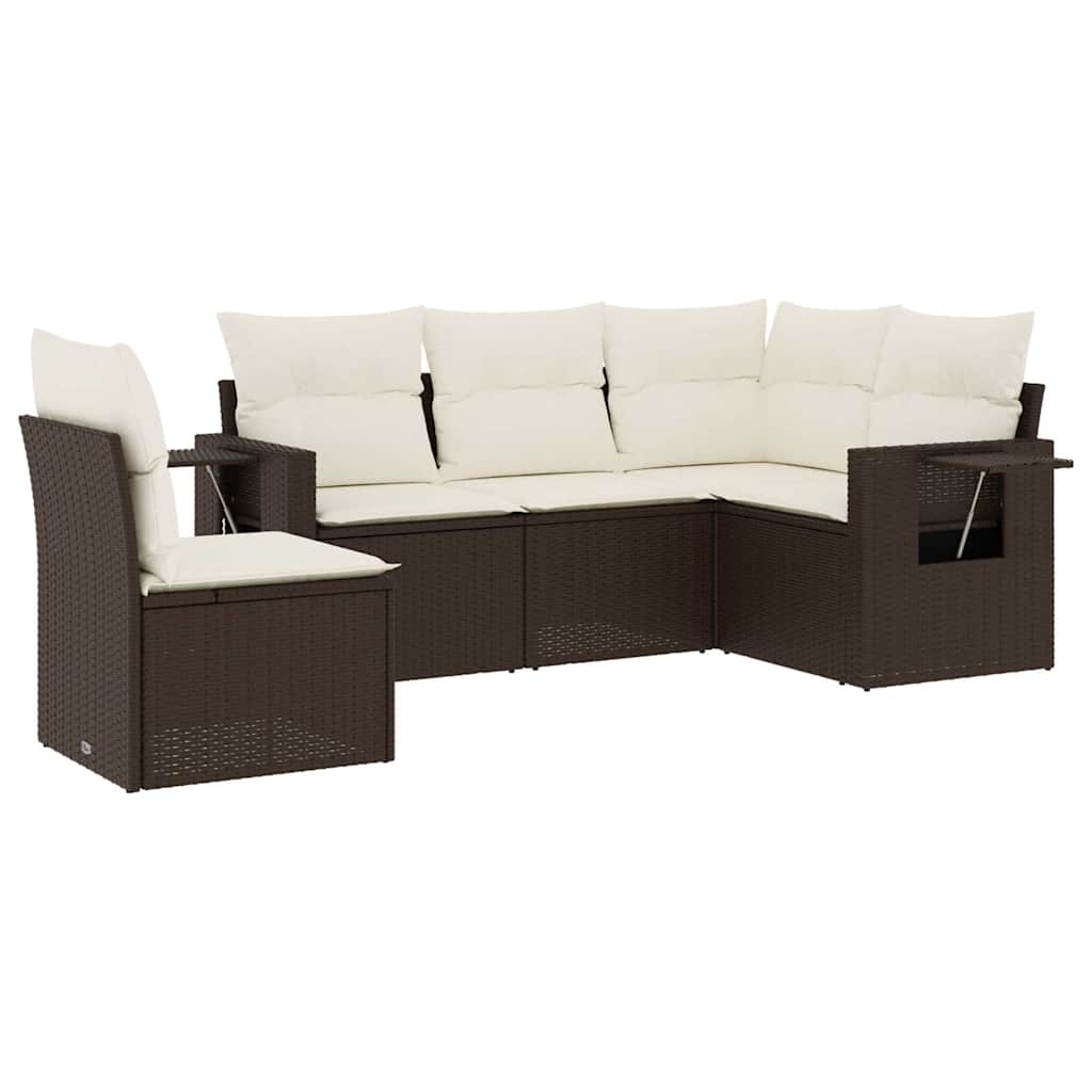 vidaXL Set canapele de grădină cu perne, 5 piese, maro, poliratan