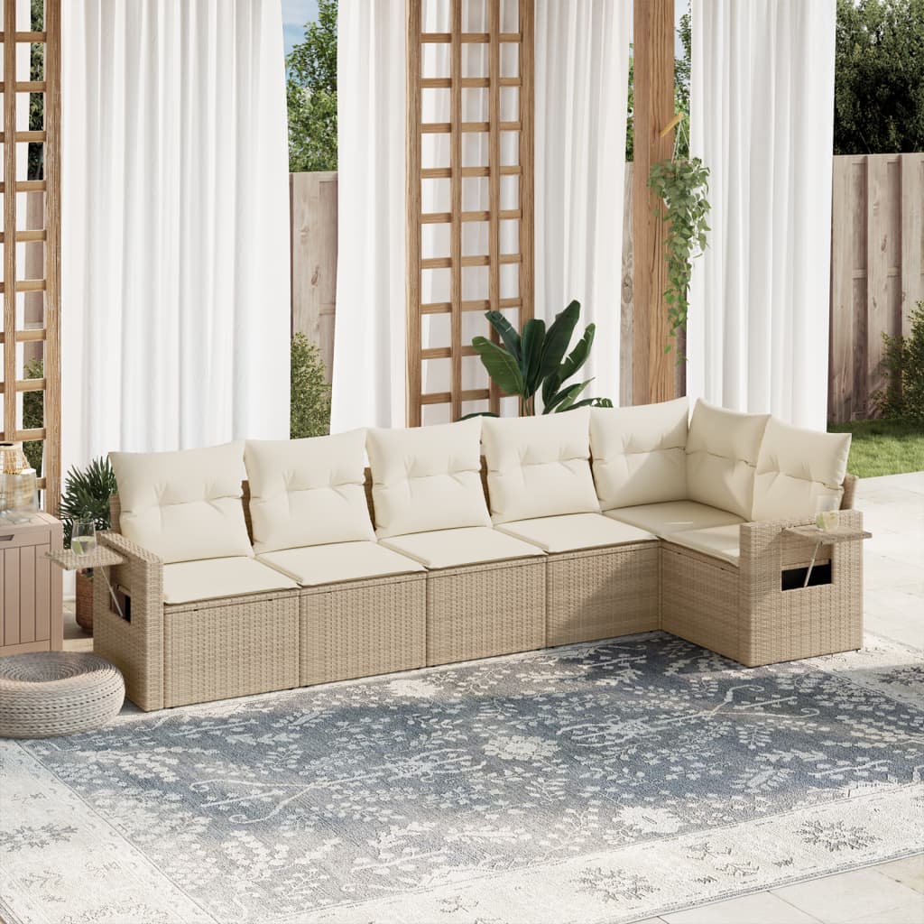 vidaXL 6-tlg. Garten-Sofagarnitur mit Kissen Beige Poly Rattan