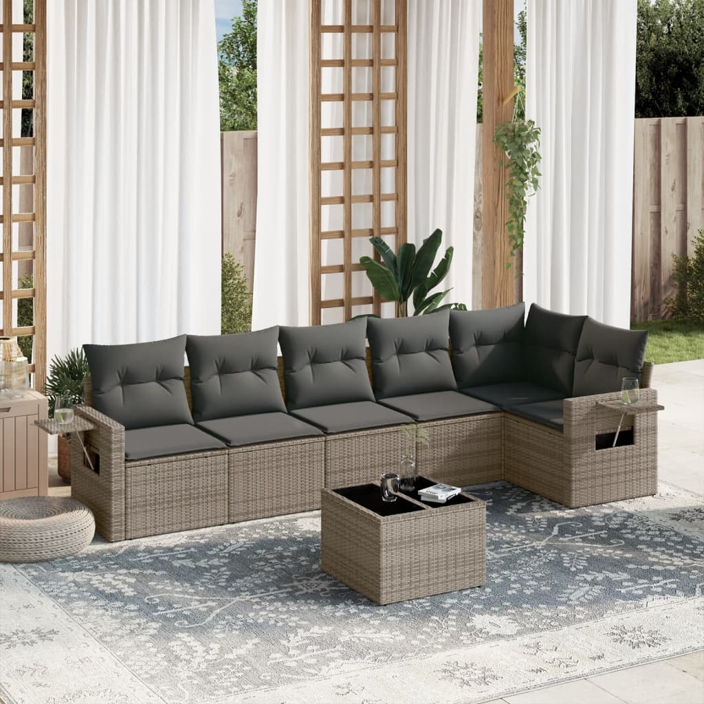 vidaXL 7-tlg. Garten-Sofagarnitur mit Kissen Grau Poly Rattan