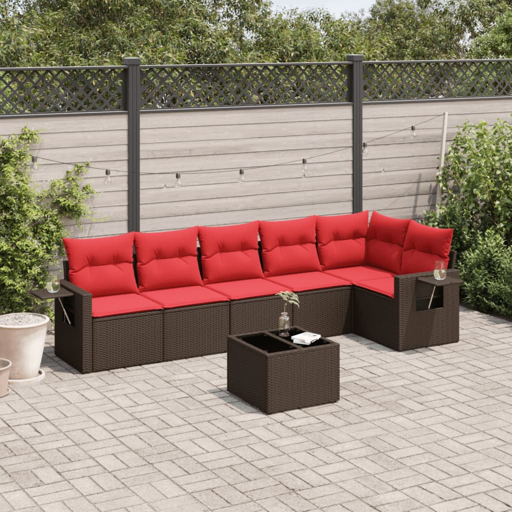vidaXL 7-teiliges Gartensofa-Set mit Kissen, braun, Polyrattan
