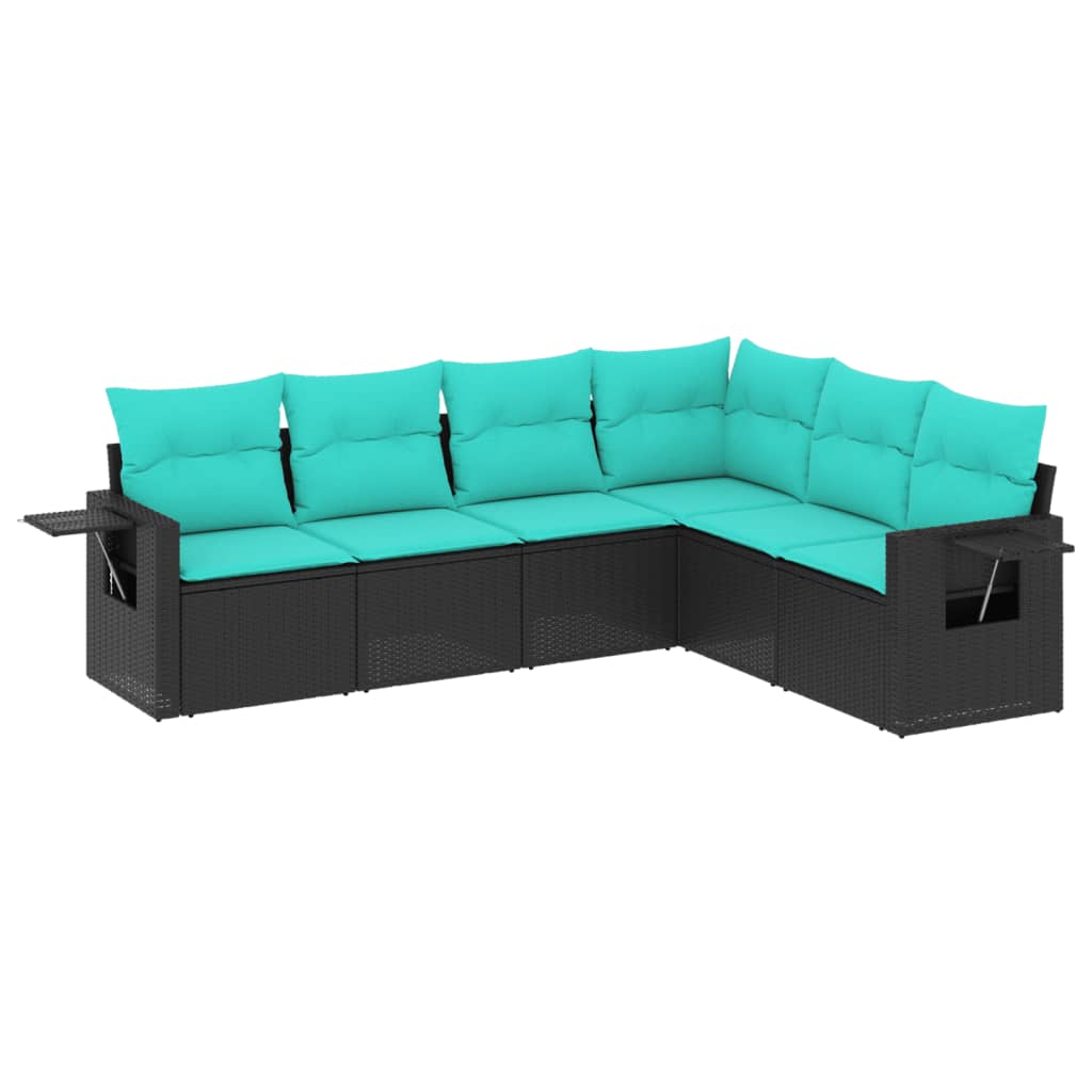 Thumbnail - vidaXL 6-teiliges Gartensofa-Set mit Kissen, schwarzes Polyrattan