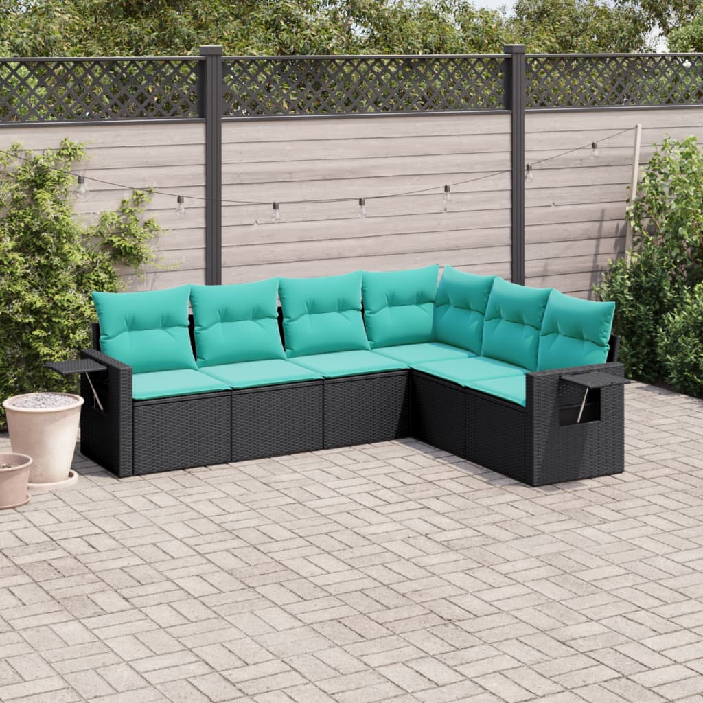 vidaXL 6-teiliges Gartensofa-Set mit Kissen, schwarzes Polyrattan