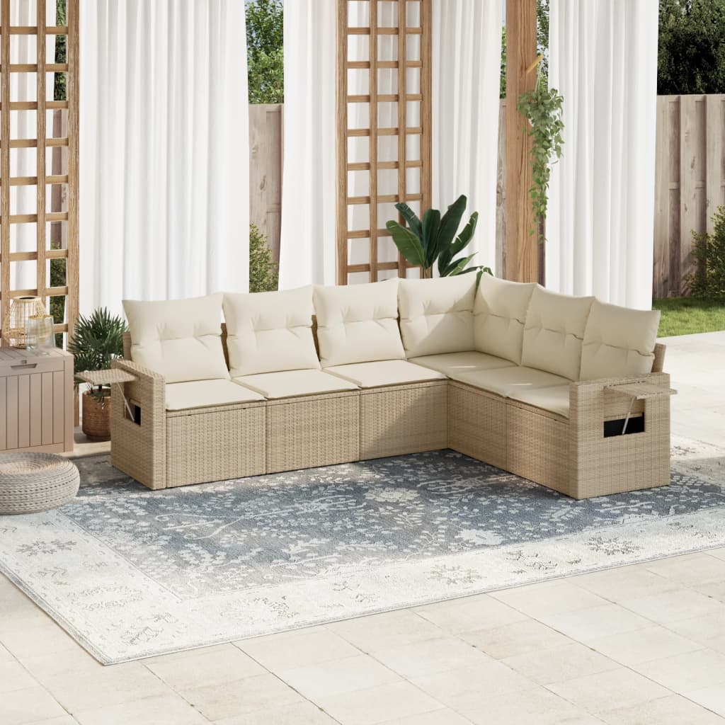 vidaXL 6-tlg. Garten-Sofagarnitur mit Kissen Beige Poly Rattan