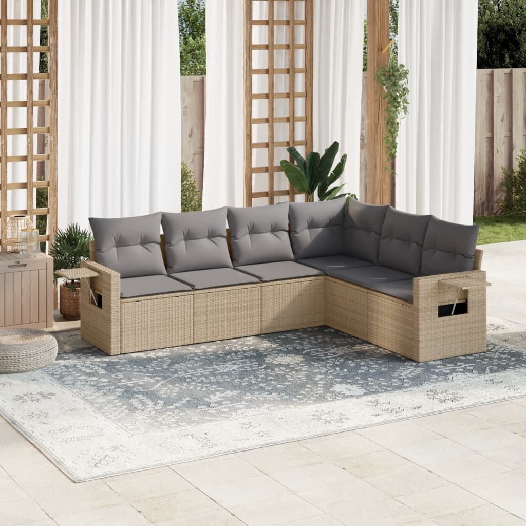 vidaXL 6-tlg. Garten-Sofagarnitur mit Kissen Beige Poly Rattan