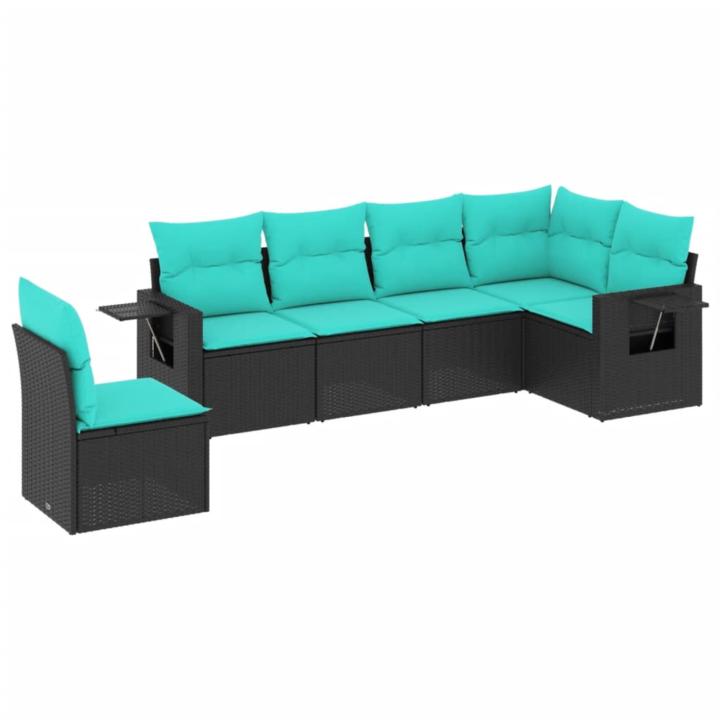 Thumbnail - vidaXL 6-teiliges Gartensofa-Set mit Kissen, schwarzes Polyrattan