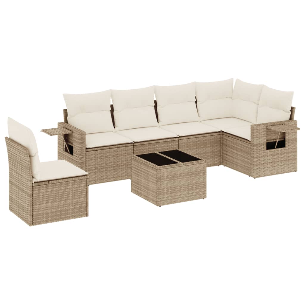 Thumbnail - vidaXL 7-tlg. Garten-Sofagarnitur mit Kissen Beige Poly Rattan