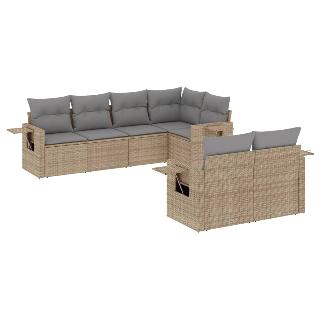 Thumbnail - vidaXL 7-tlg. Garten-Sofagarnitur mit Kissen Beige Poly Rattan