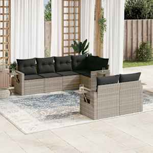 7dílná zahradní sedací souprava a podušky světle šedá polyratan - obrázek 1