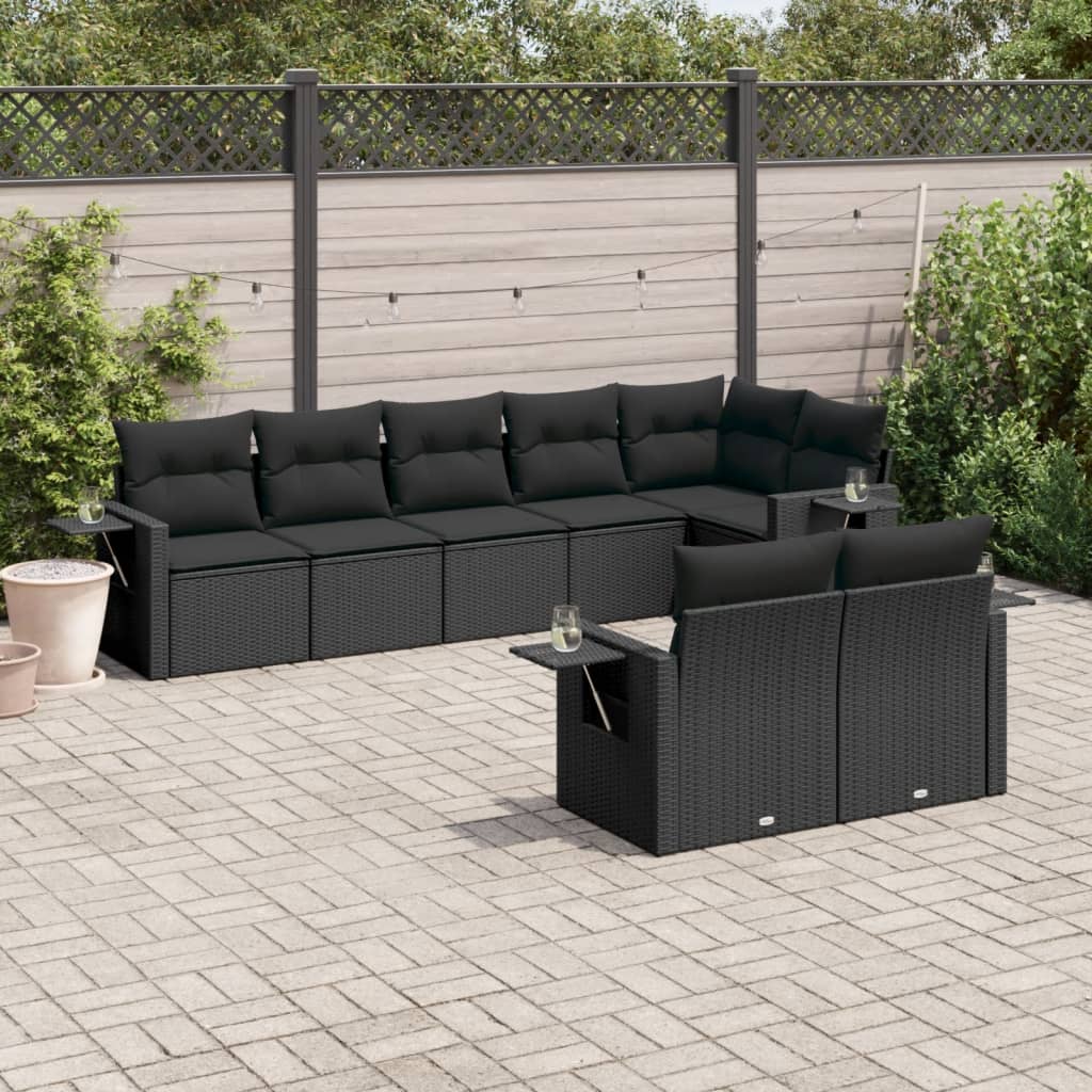 vidaXL 8-tlg. Garten-Sofagarnitur mit Kissen Schwarz Poly Rattan