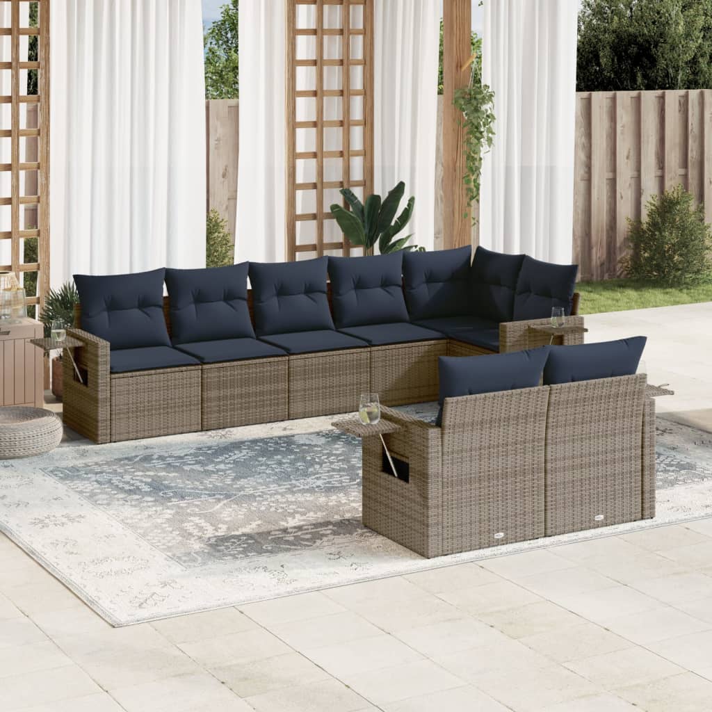 vidaXL 8-teiliges Gartensofa-Set mit Kissen, grau, Polyrattan