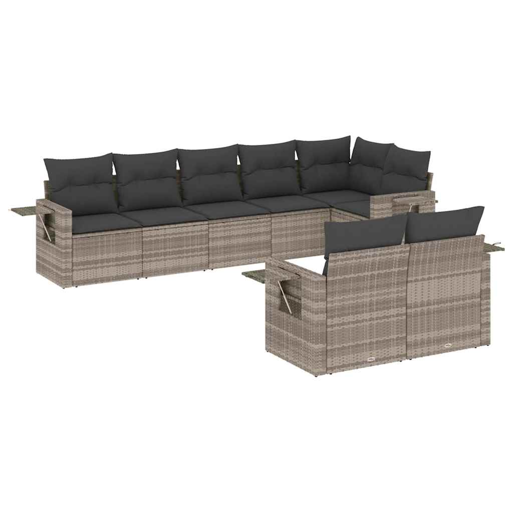 Thumbnail - vidaXL 8-tlg. Garten-Sofagarnitur mit Kissen Hellgrau Poly Rattan